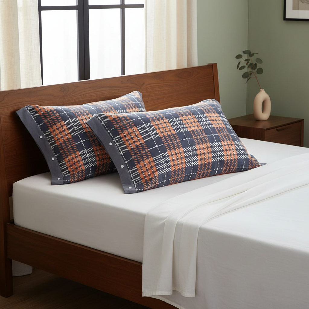 Pure Cotton Buttoned Pillowcase – Soft & Stylish Bedding Accent