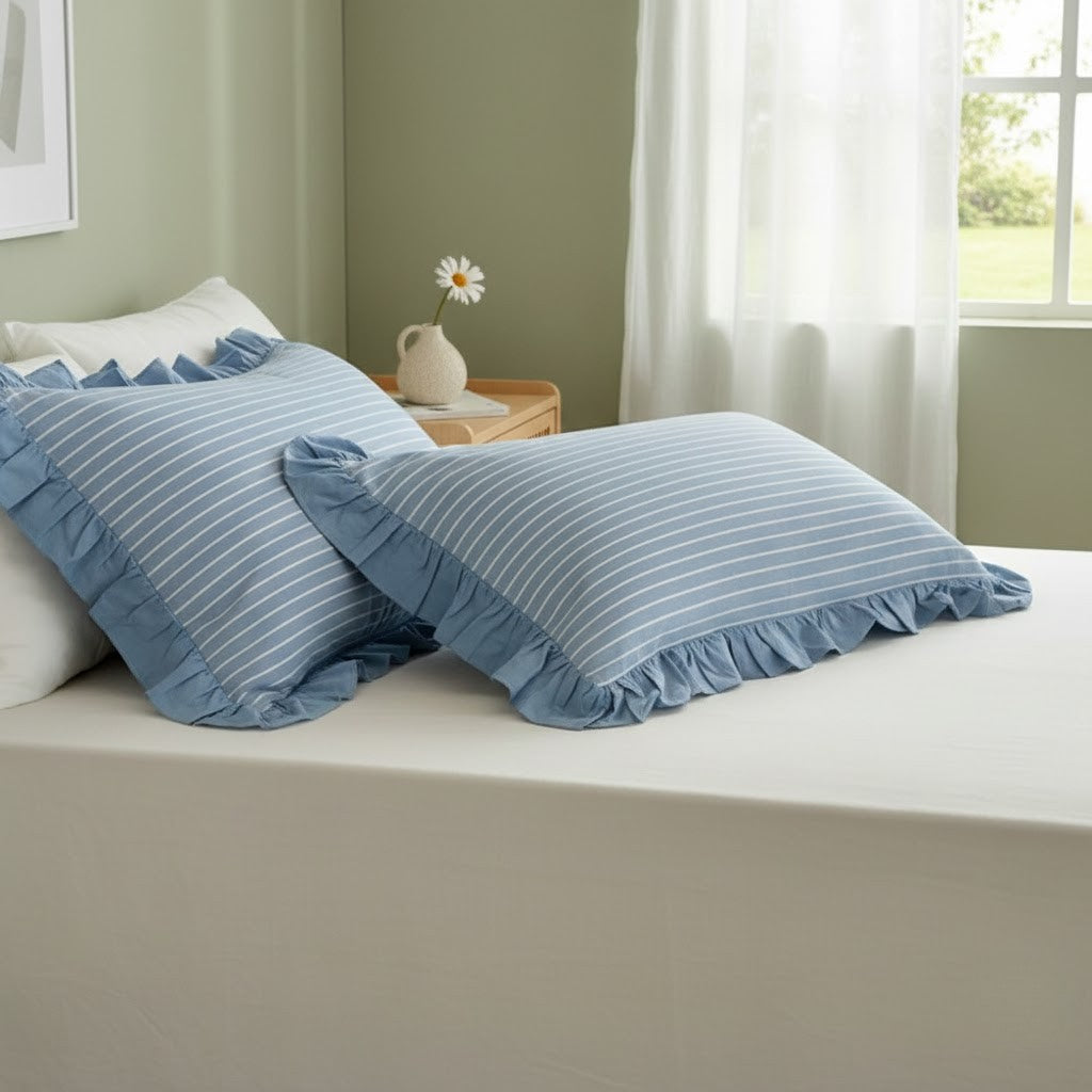 Pillowcase Set - Striped Ruffled Lace