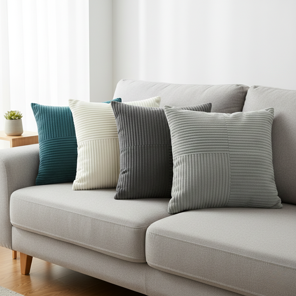 Splicing Soft Corduroy Cushion Cover for Couch – Rustic Living Room Decor