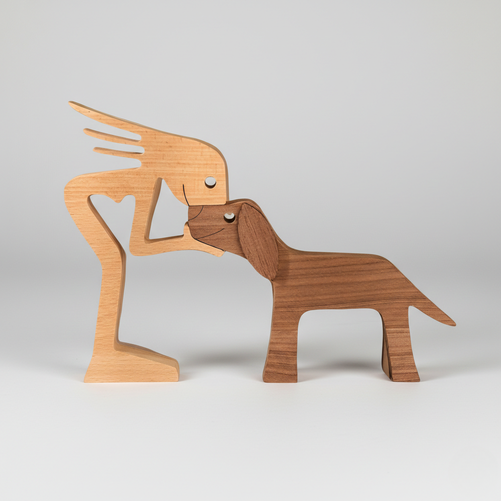 Dog and Human Paws of Love Sculpture - Handcrafted Wooden for Living Room