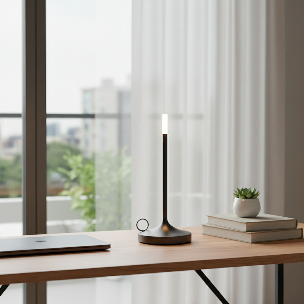 Portable Aluminium Table Lamp with Warm Ambient Light – Cylindrical Design