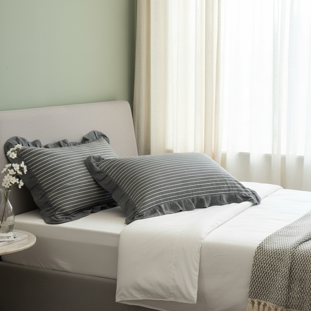 Pillowcase Set - Striped Ruffled Lace