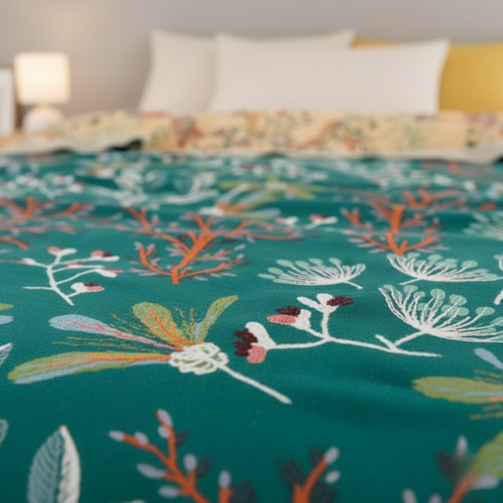 Cotton Floral Throw Blanket – Soft Lightweight Blanket for Sofa & Bed