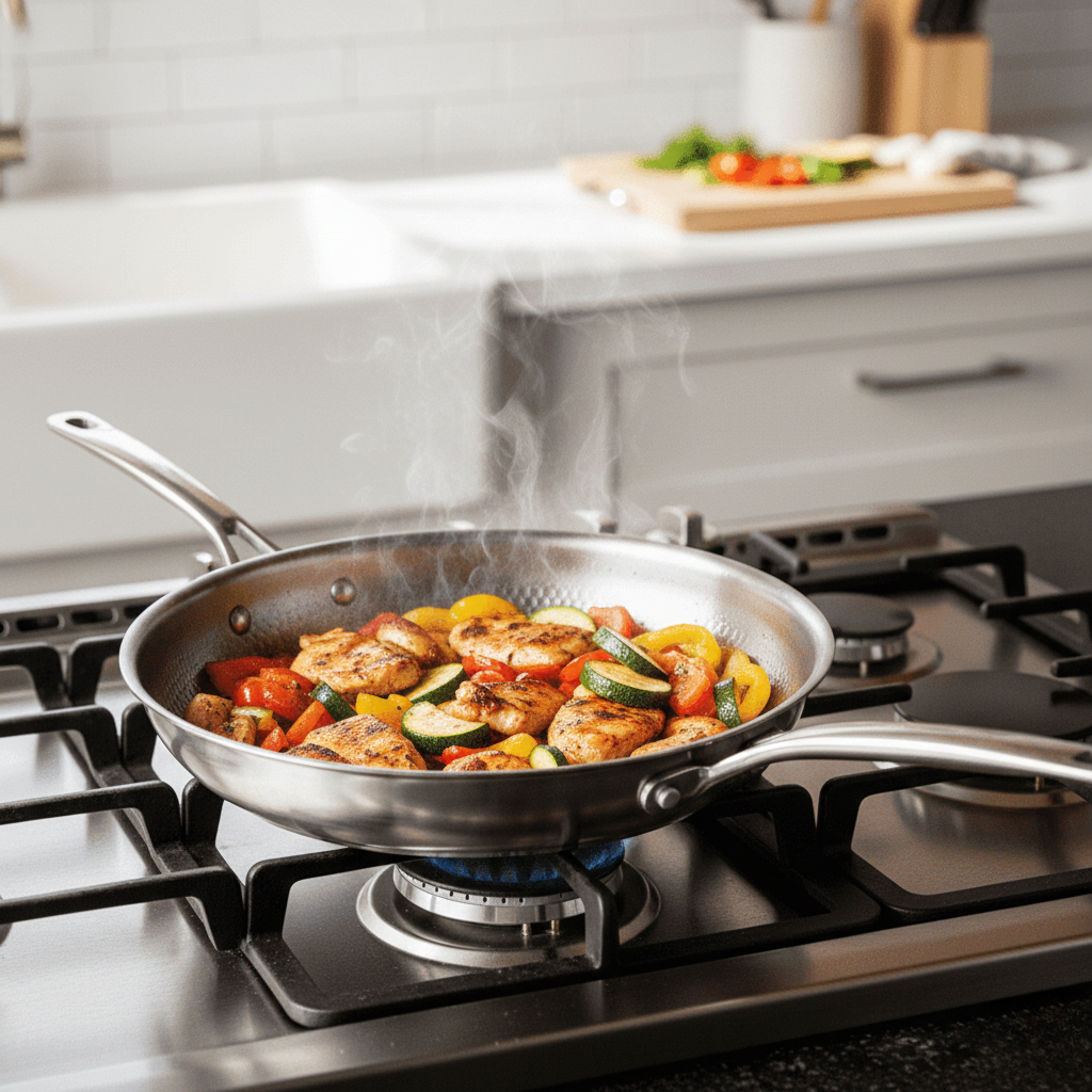 Titan-premium Frying Pan - Polished Metallic Finish for Kitchen