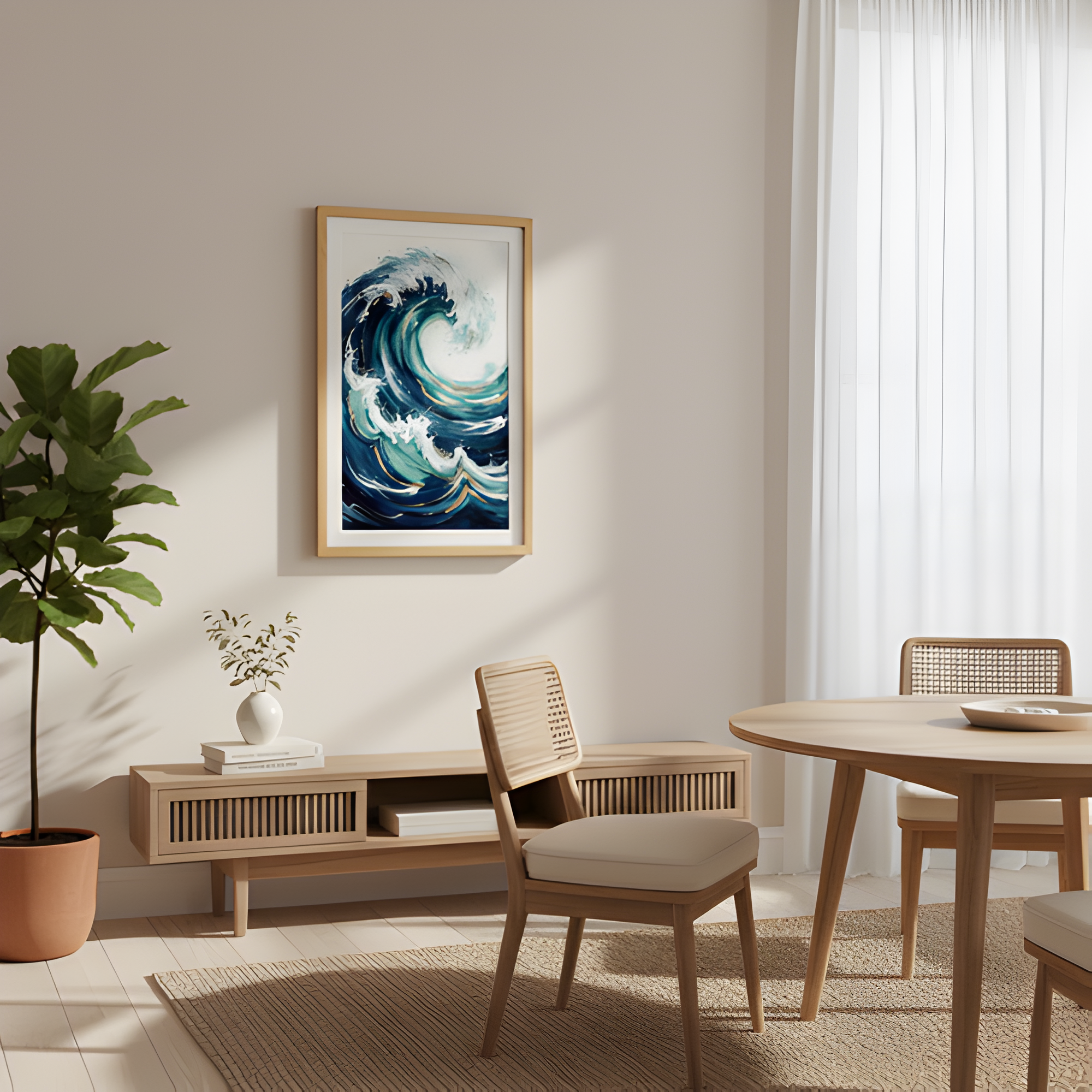 Abstract Ocean Waves | Natural Wood Frame