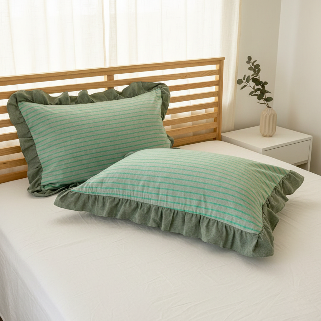 Pillowcase Set - Striped Ruffled Lace