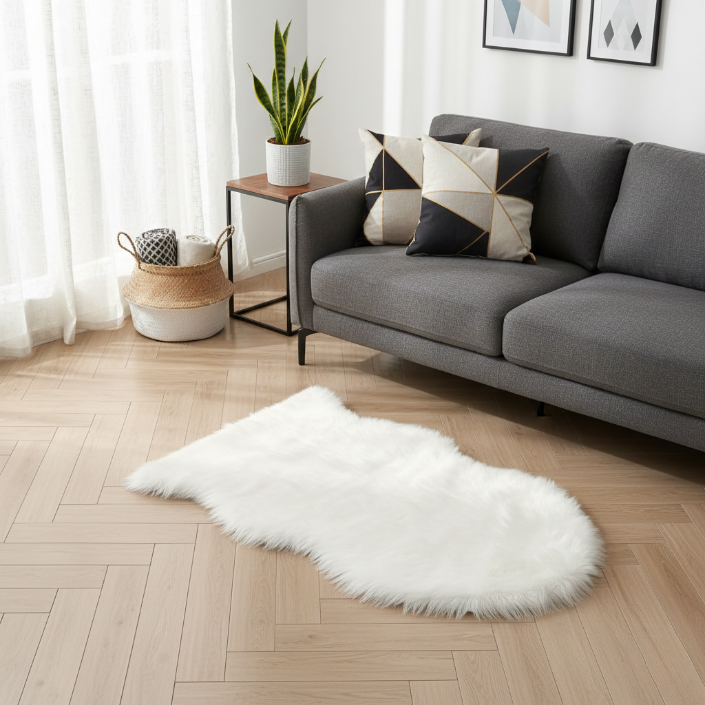 Shearluxe Faux Fur Rug – Ultra Fluffy Plush White Area Rug for Living Room