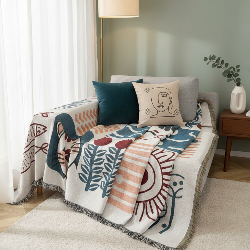 Jacquard All-Season Sofa Cover – Tassel Tide Textured Couch Cover