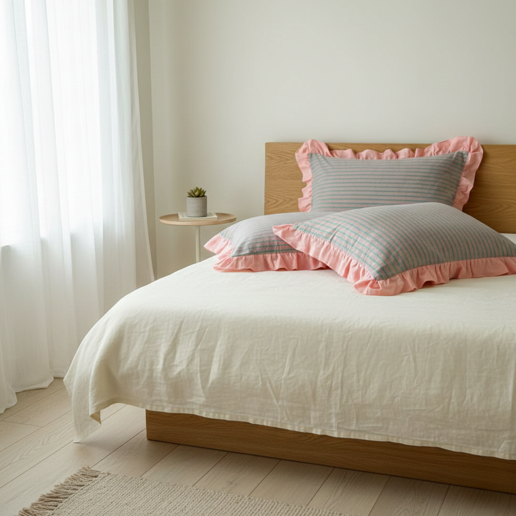 Pillowcase Set - Striped Ruffled Lace