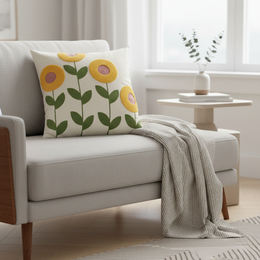 Garden Accent Pillow Cover 45x45cm – Elegant Plant Pattern Cushion Cover