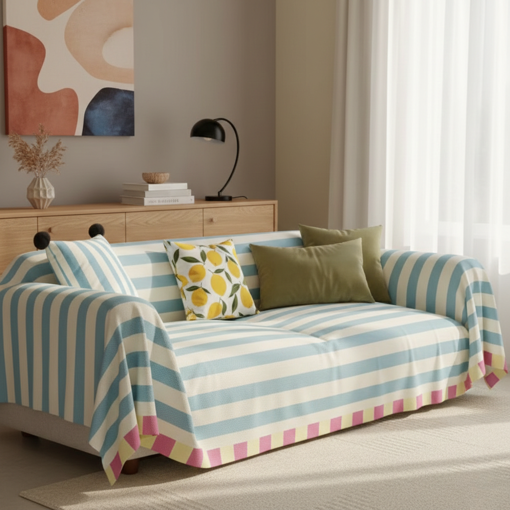 Atelier Pastel Striped Sofa Cover – Soft Microfibre Couch Cover