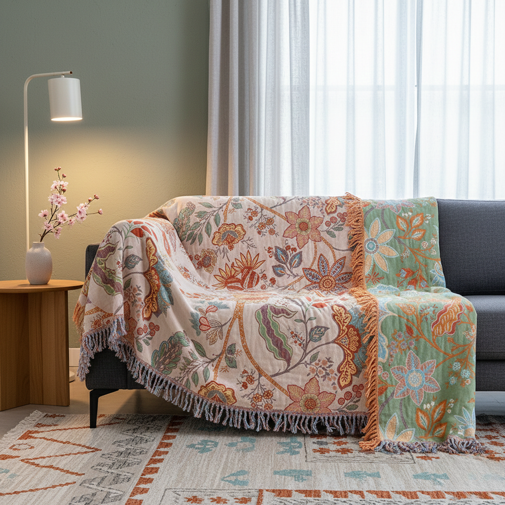 Rustic Floral Boho Blanket - Pure Cotton With Zero Synthetic Fibres for Bedroom