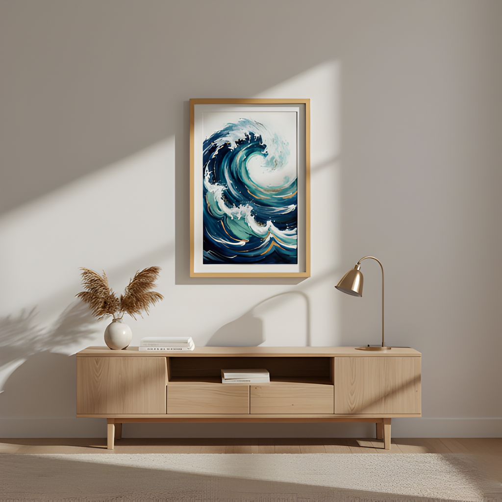 Abstract Ocean Waves | Natural Wood Frame