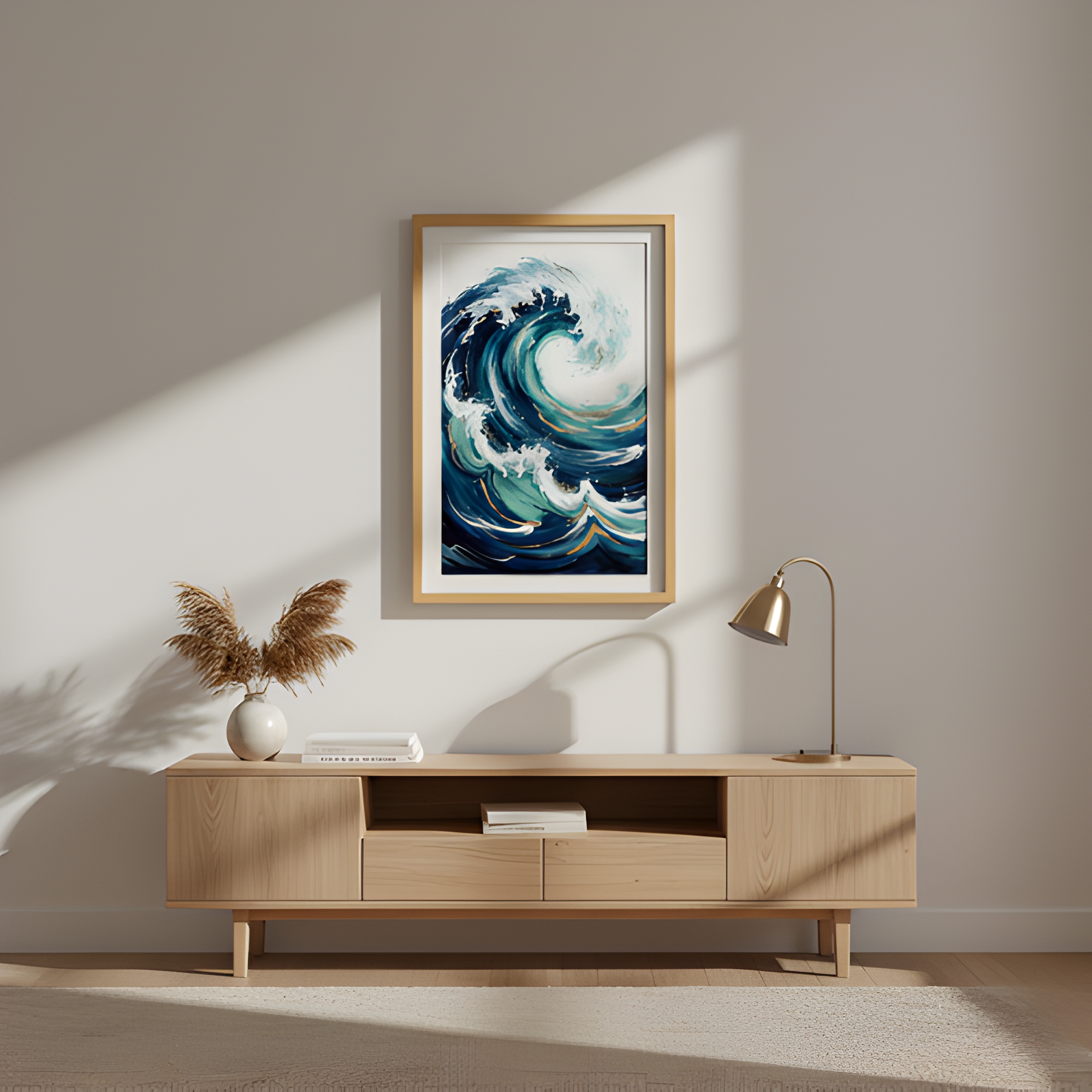 Abstract Ocean Waves | Natural Wood Frame