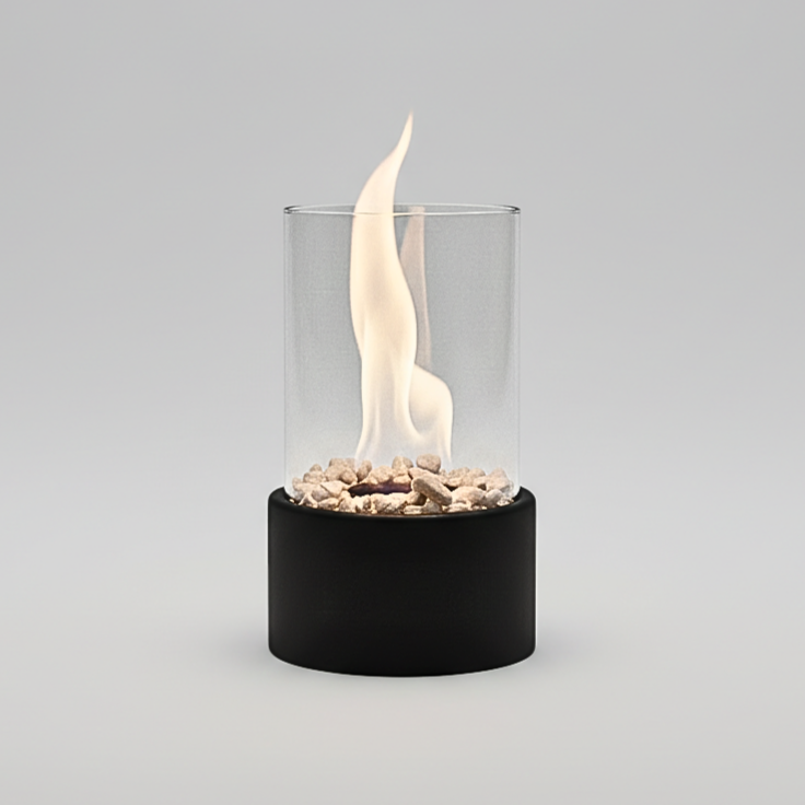 Sleek Flame Tabletop Fireplace – Stylish Black Metal Base for Outdoor and Living Room