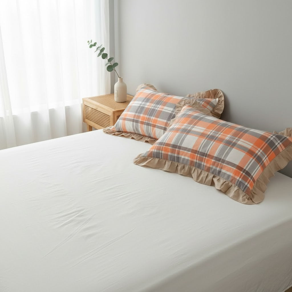 Pillowcase Set - Striped Ruffled Lace