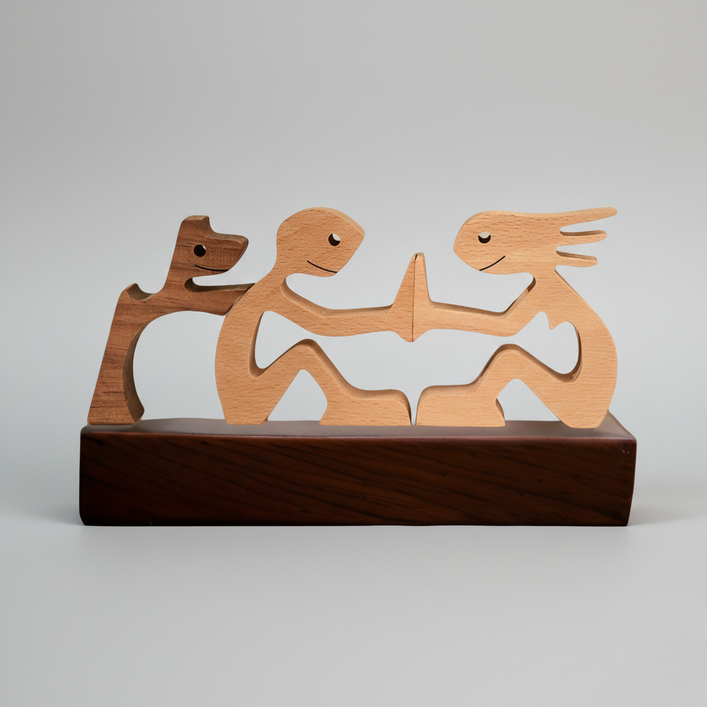 Dog and Human Paws of Love Sculpture - Handcrafted Wooden for Living Room