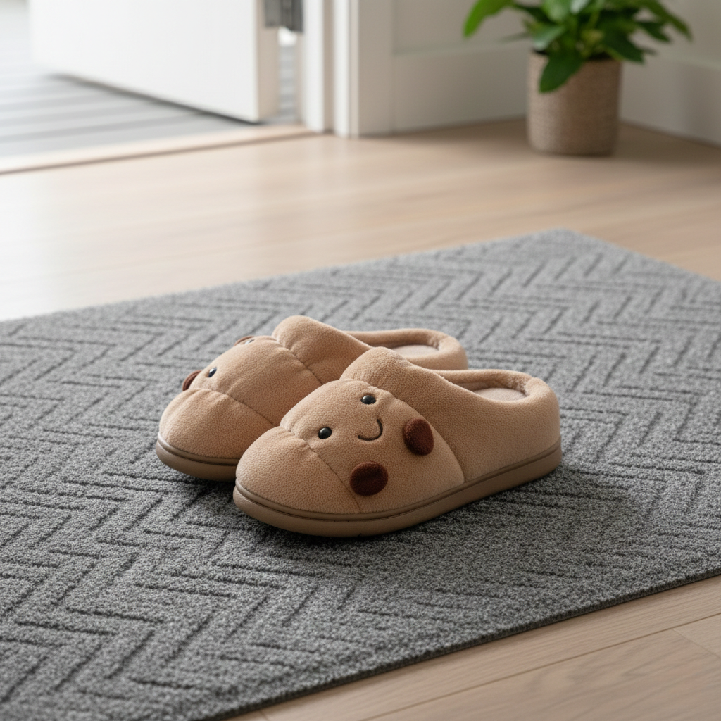 Happy Croissant Slippers - Ultra-Soft Plush Slip-on for Women