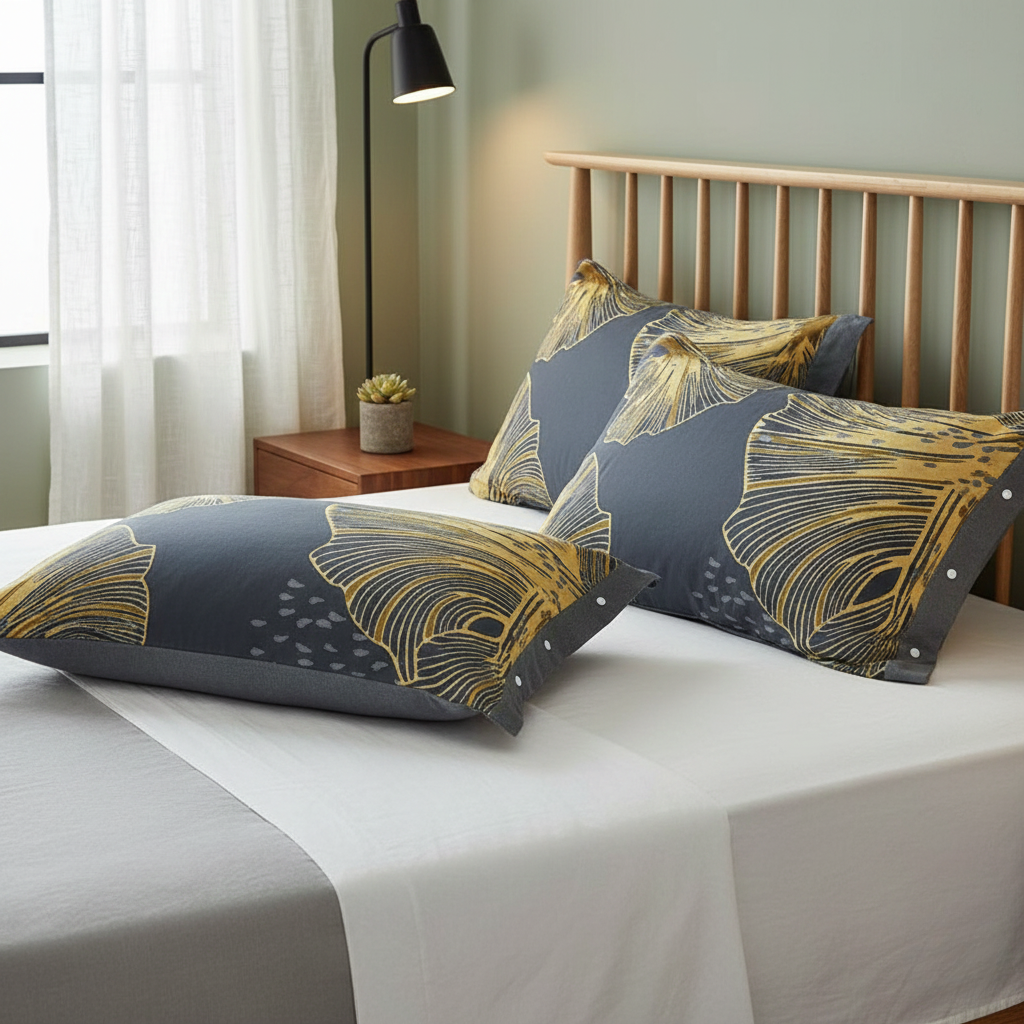Golden Flora Pure Cotton Pillowcase Set – 2 Pieces for Bed & Home Décor