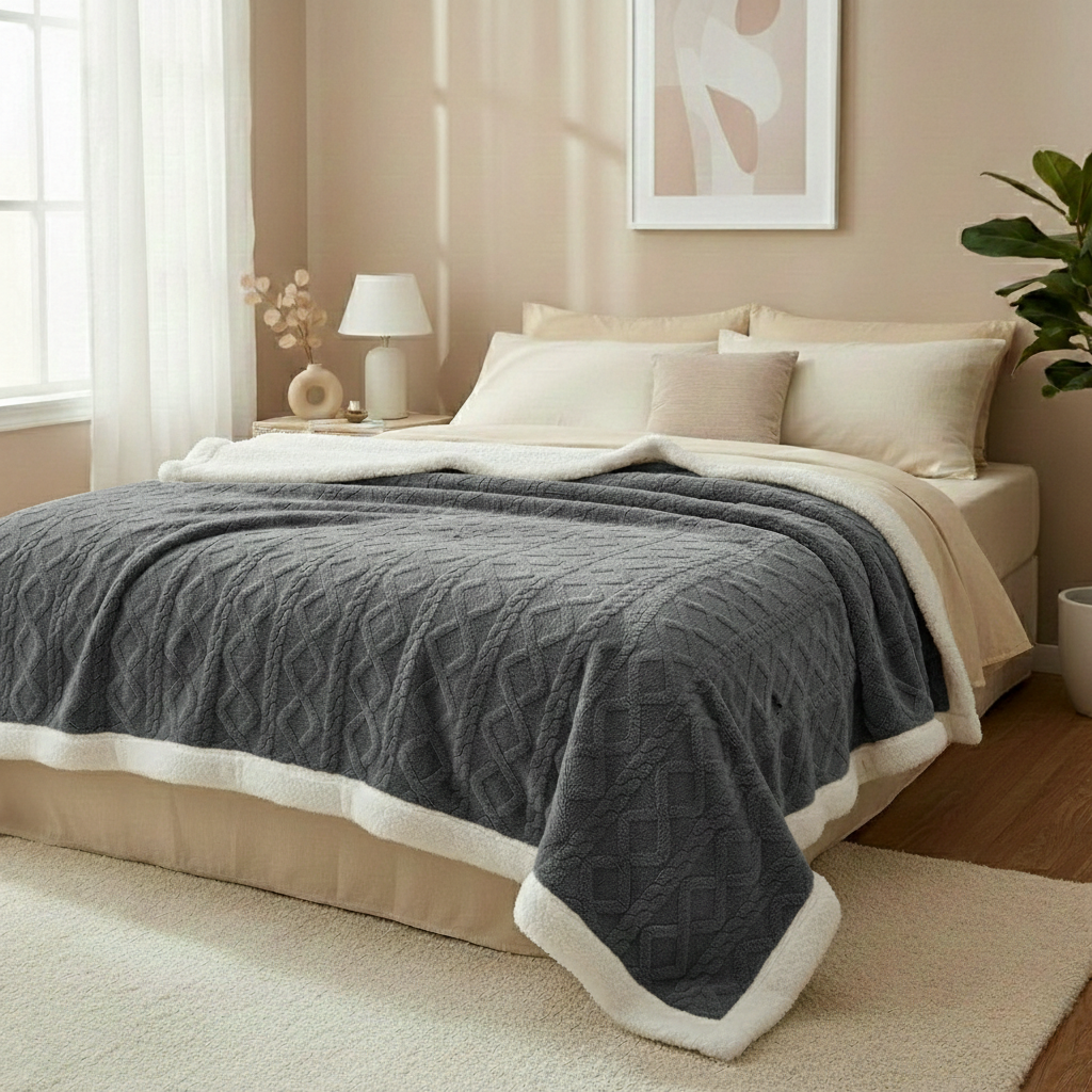 Cozy Fleece Blanket - Double-sided Nighttime Warmth for Bedroom