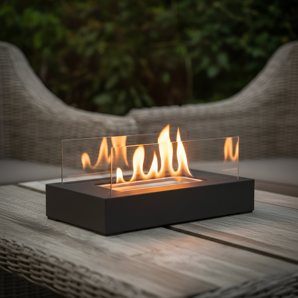 Sereni Fire Tabletop Fireplace – Rectangular Bioethanol for Outdoor and Living Room