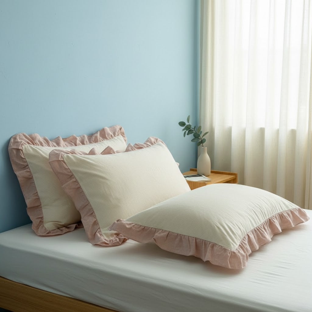 Pillowcase Set - Striped Ruffled Lace