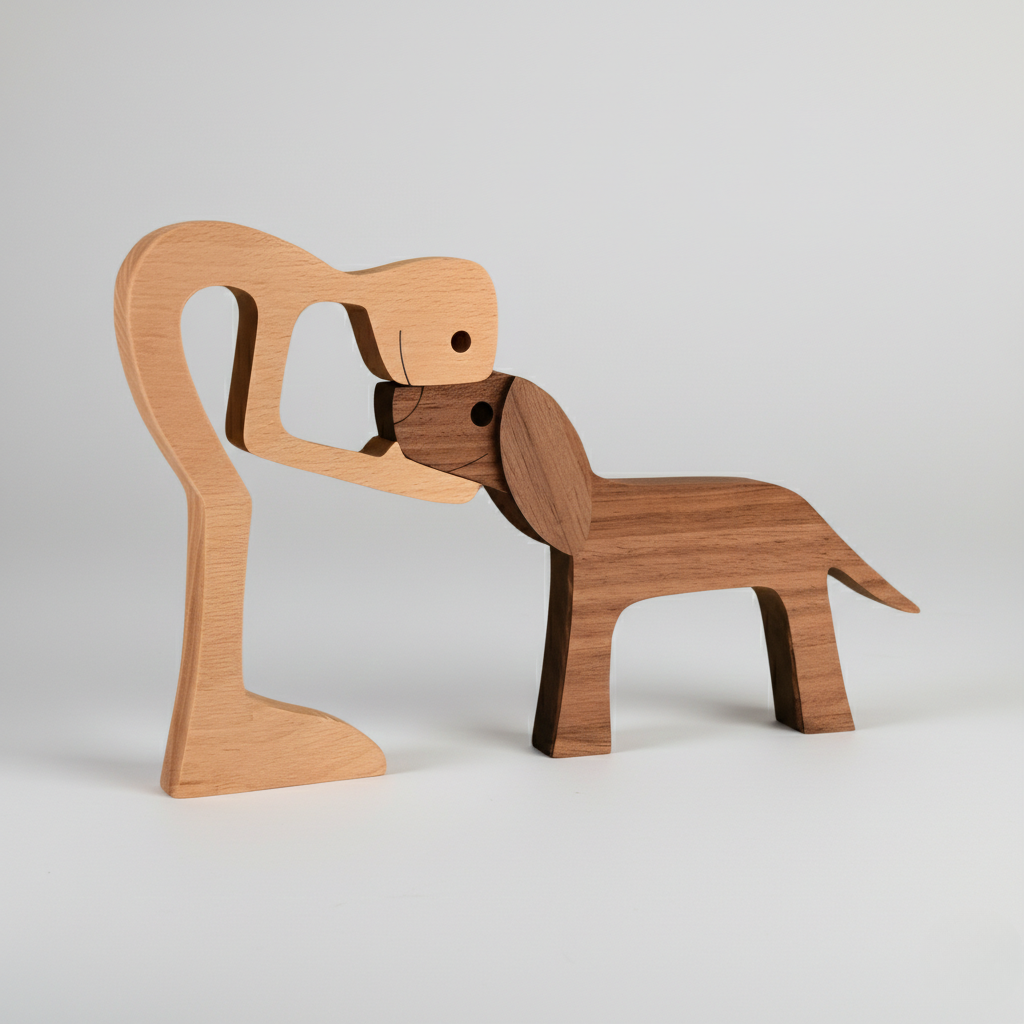 Dog and Human Paws of Love Sculpture - Handcrafted Wooden for Living Room