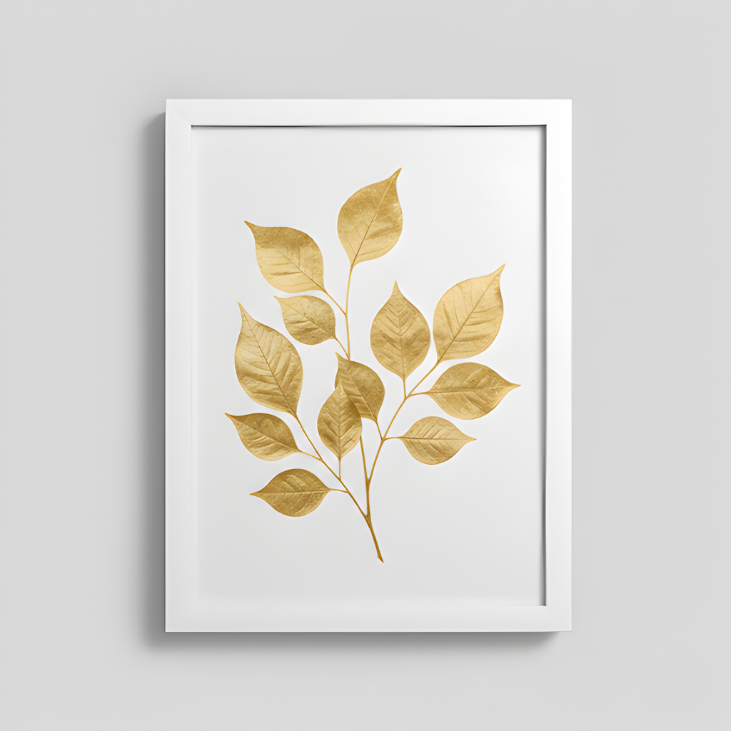 Golden Leaf Botanical Print | White Frame