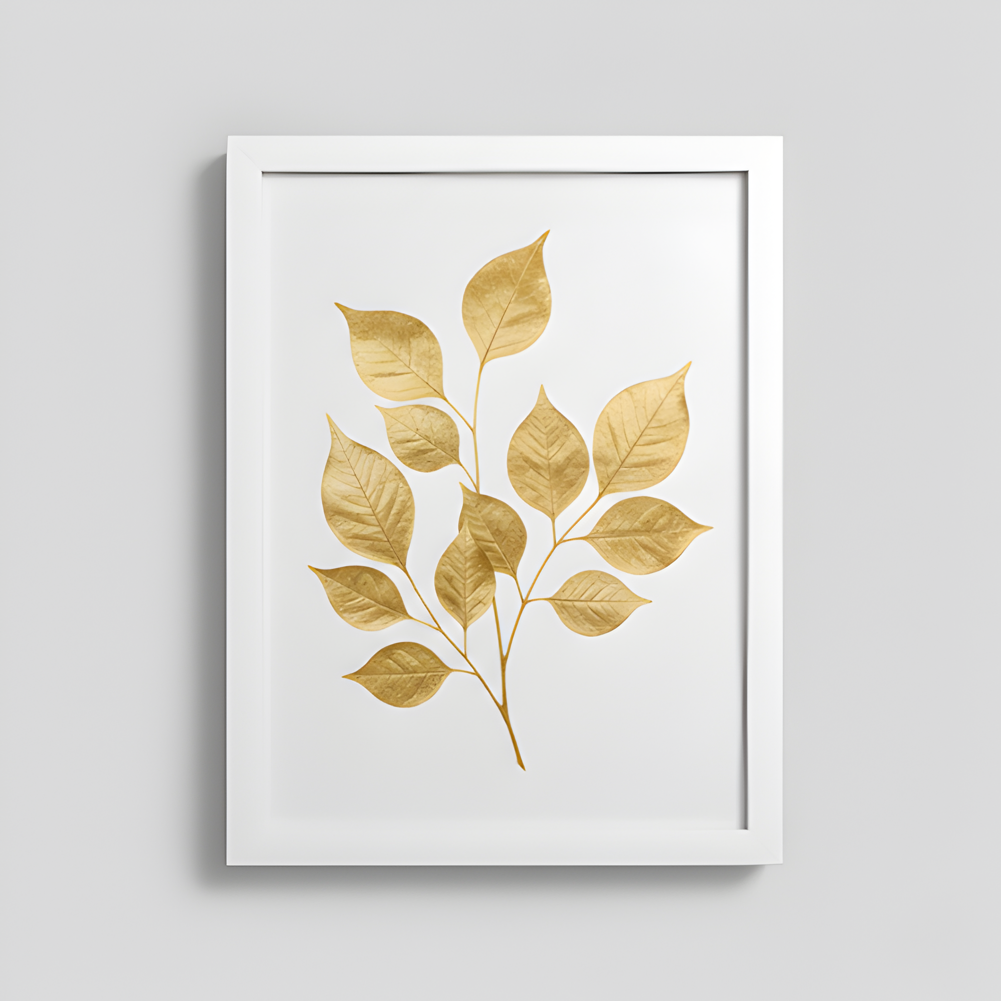 Golden Leaf Botanical Print | White Frame