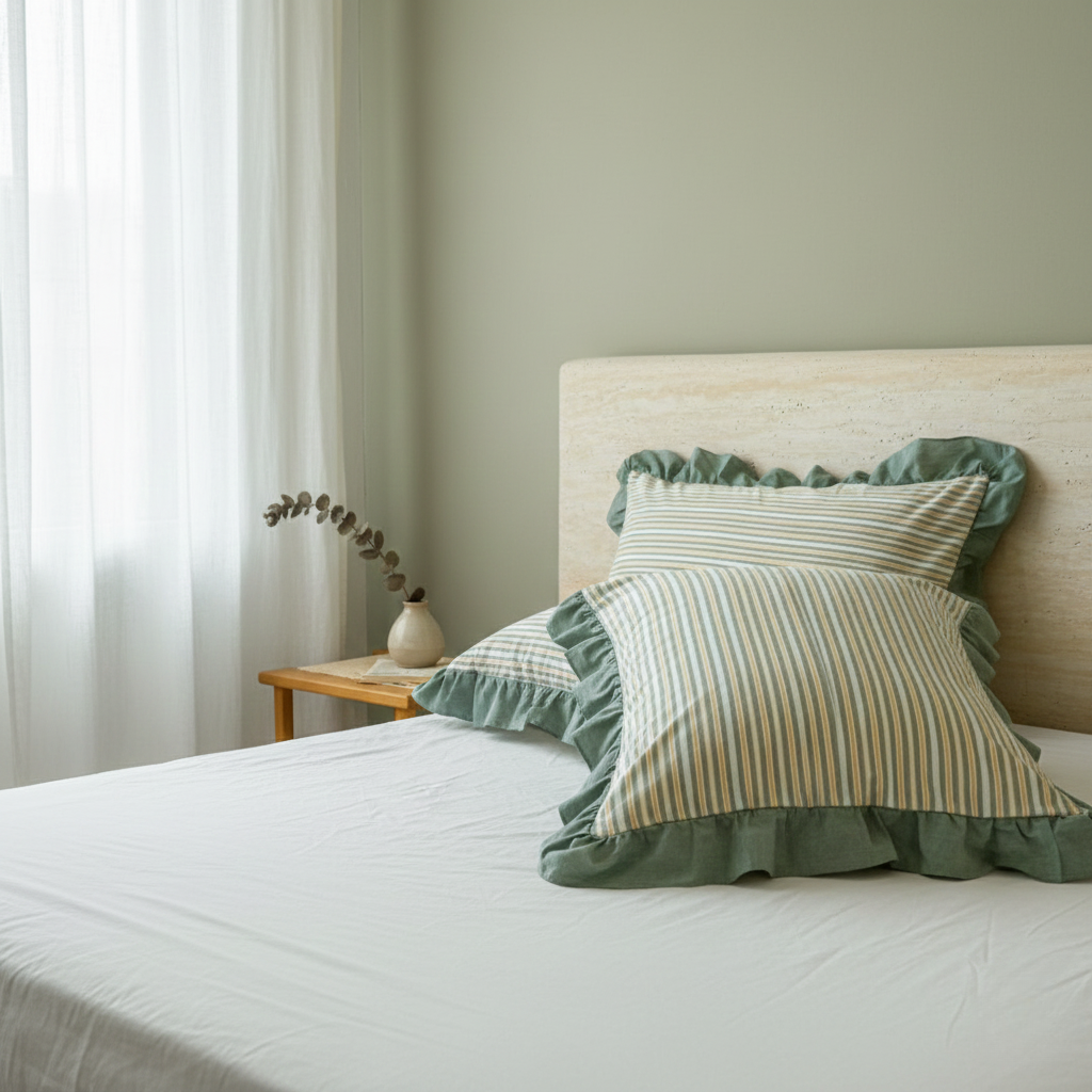 Pillowcase Set - Striped Ruffled Lace