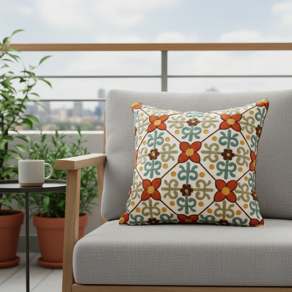 Aurae Embroidered Vintage Pillow Cover – Decorative Accent for Home Décor