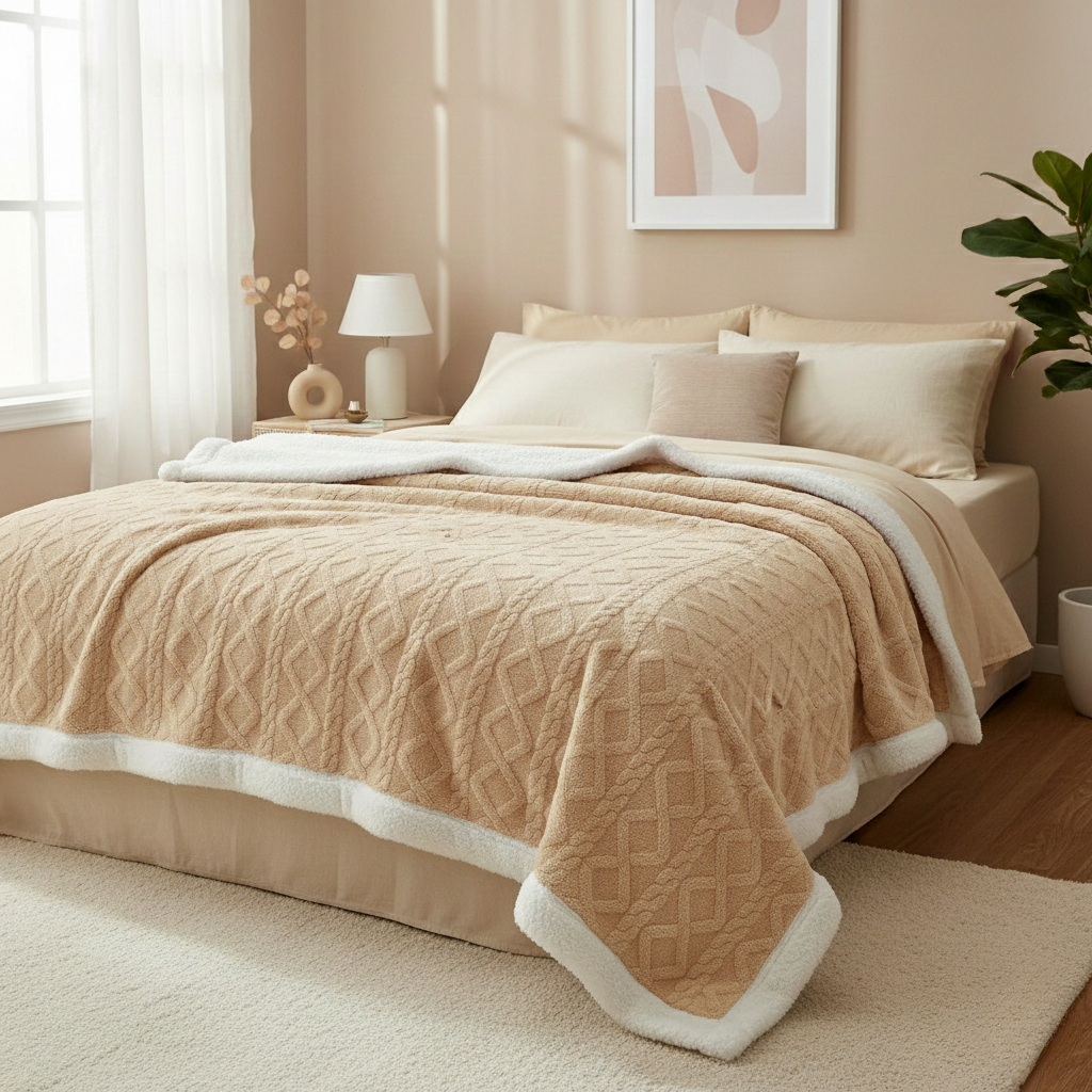 Cozy Fleece Blanket - Double-sided Nighttime Warmth for Bedroom