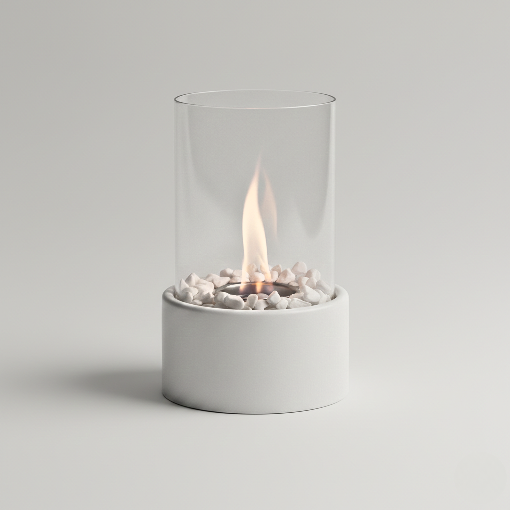 Sleek Flame Tabletop Fireplace – Stylish Black Metal Base for Outdoor and Living Room