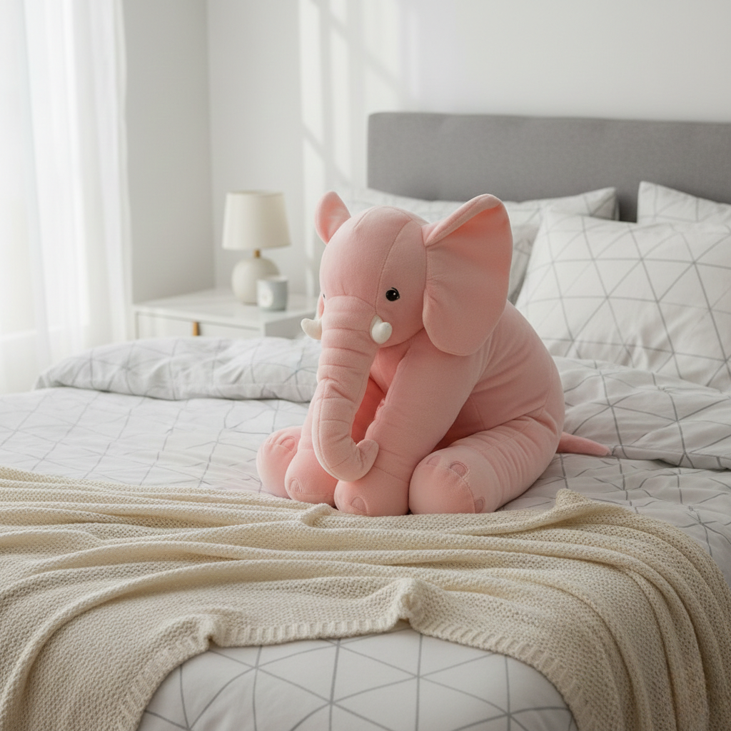Elephant Cuddly Cushion - Plush Faux for Living Room and Bedroom