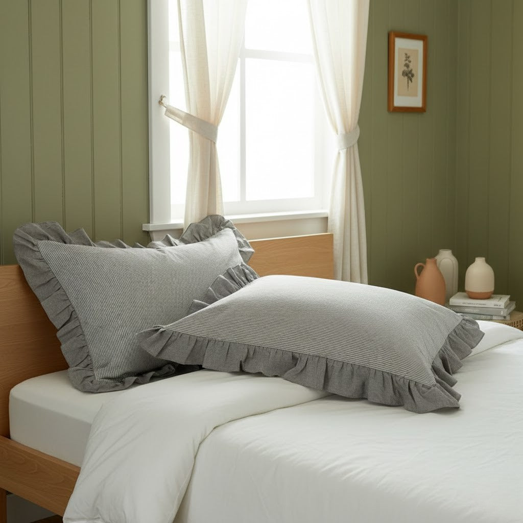 Pillowcase Set - Striped Ruffled Lace