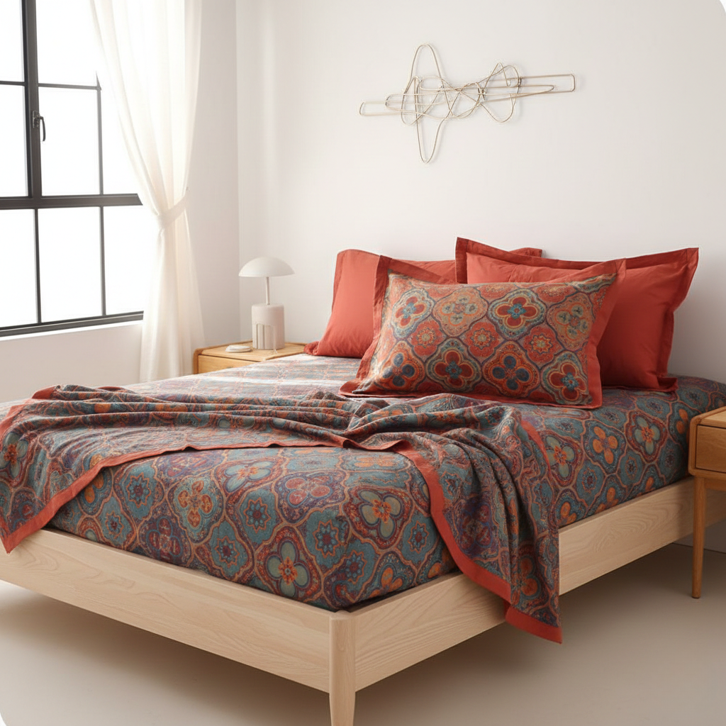 Blossom Embroidery Coverlet - Reversible Cotton for Bedroom