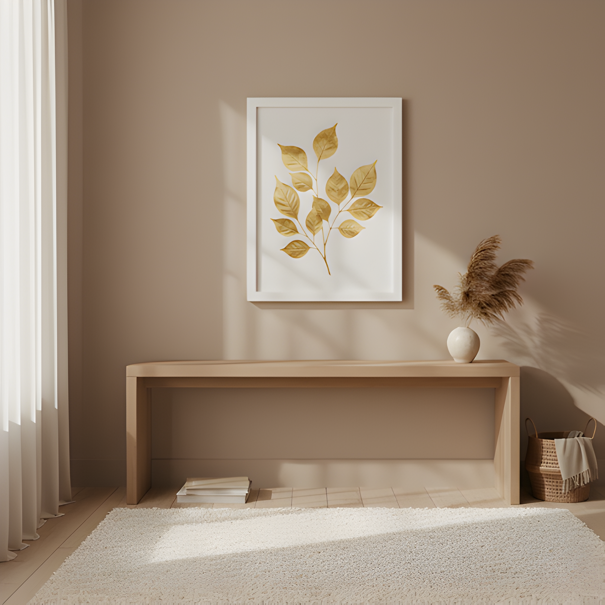 Golden Leaf Botanical Print | White Frame