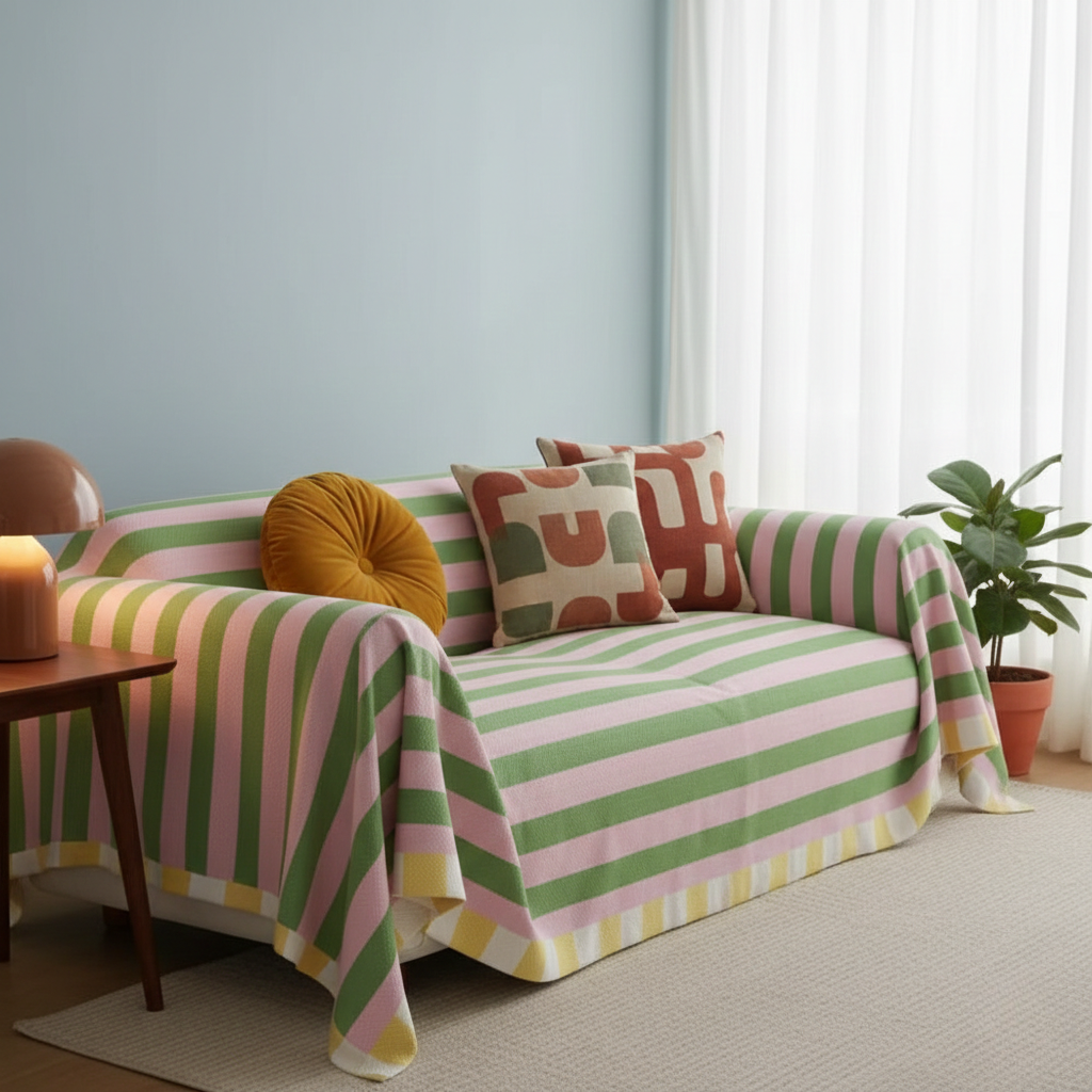 Atelier Pastel Striped Sofa Cover – Soft Microfibre Couch Cover