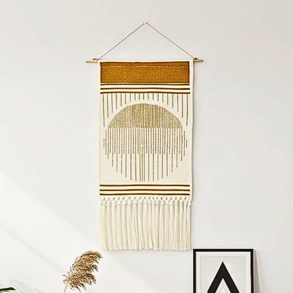 Macrame Fringe Wall Decor - Geometric Tufted Tapestry for Living Room