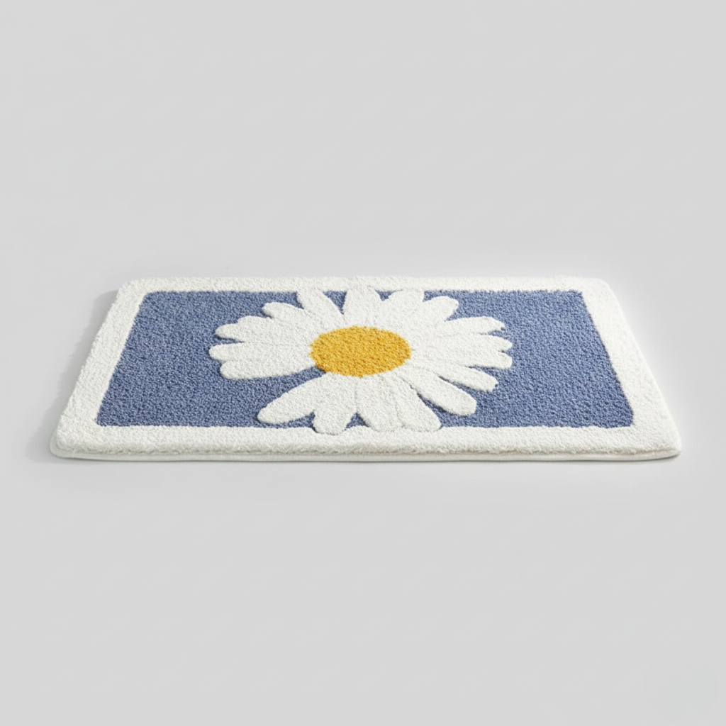 Plush Floral Bath Mat – Absorbent Soft Bathroom Floor Rug