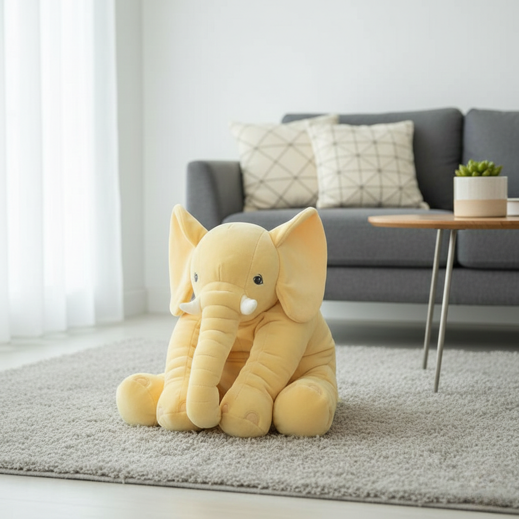 Elephant Cuddly Cushion - Plush Faux for Living Room and Bedroom