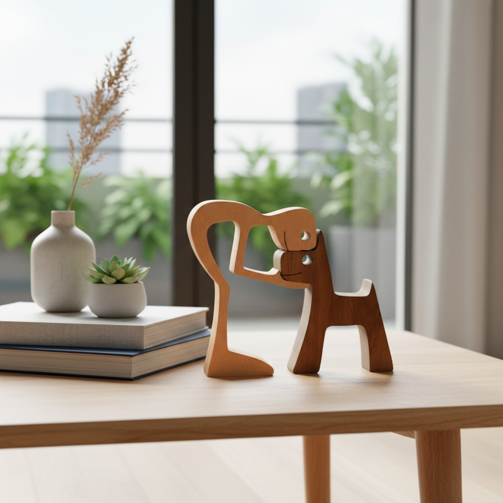 Dog and Human Paws of Love Sculpture - Handcrafted Wooden for Living Room