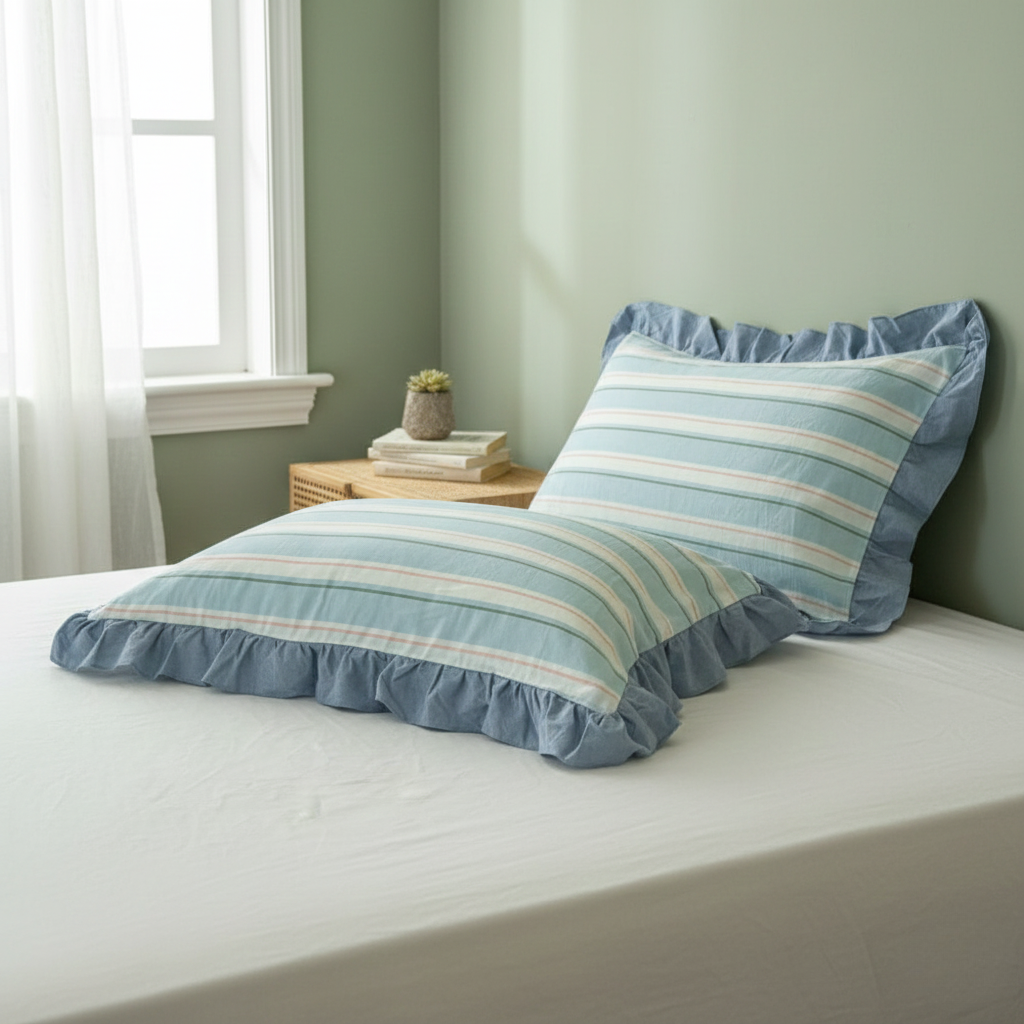 Pillowcase Set - Striped Ruffled Lace