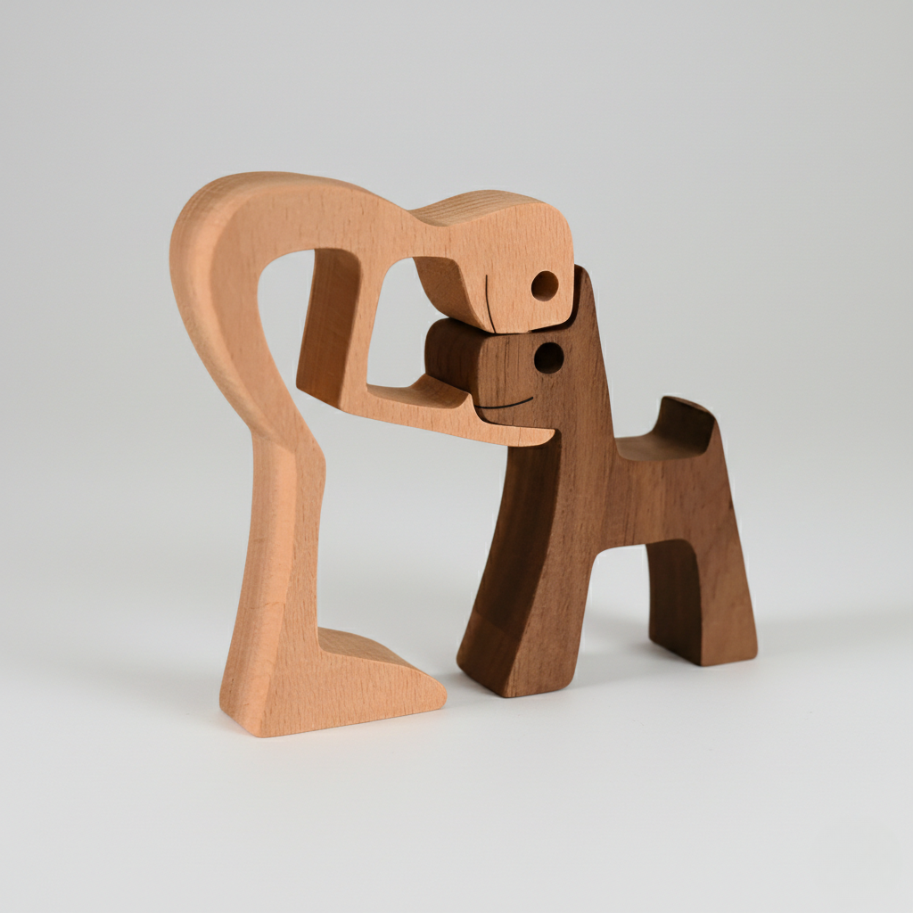 Dog and Human Paws of Love Sculpture - Handcrafted Wooden for Living Room