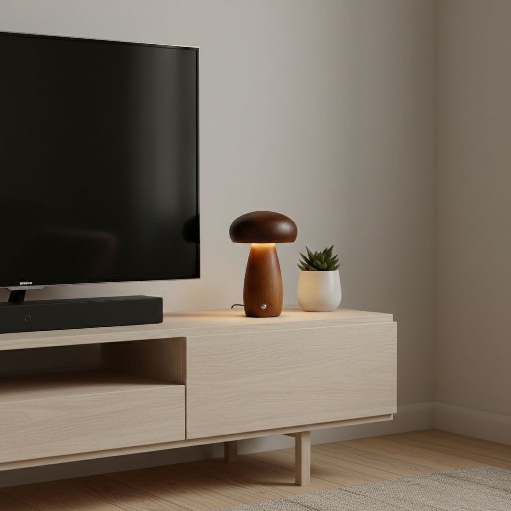 USB Rechargeable Wooden Table Lamp – Mushroom Design