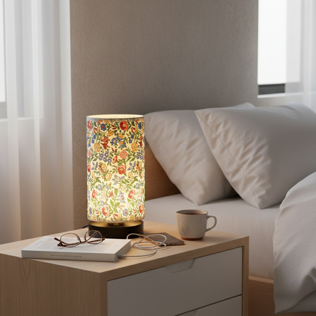 Botanical Floral Table Lamp – Fabric Shade Decorative Lighting