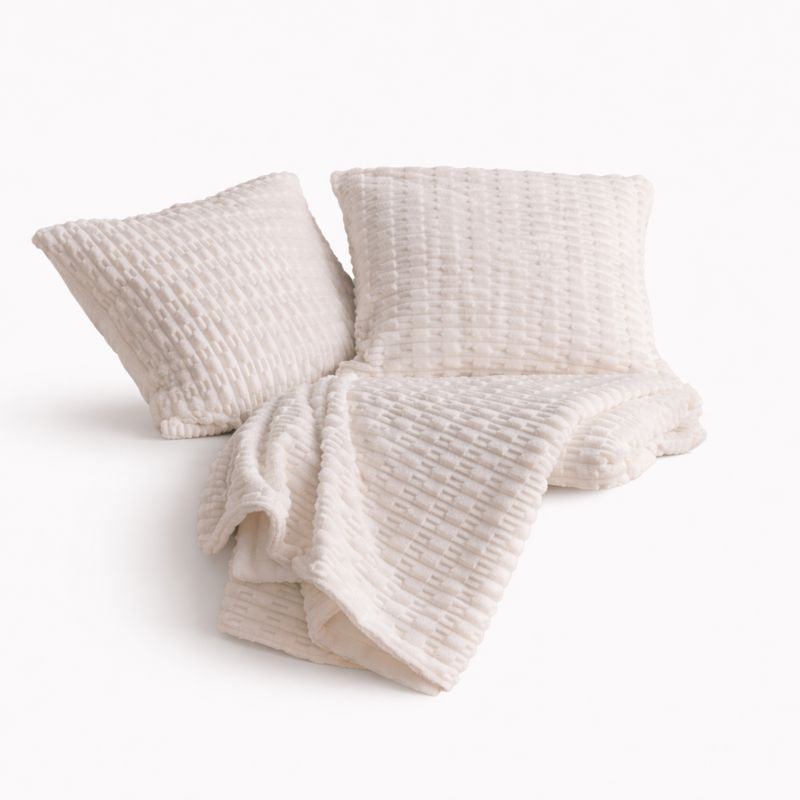 Throw Blanket Set With Pillow Cases | Warm Faux Fur Striped