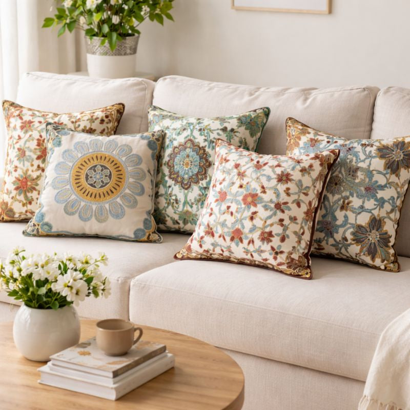 Aurae Embroidered Vintage Pillow Cover – Decorative Accent for Home Décor