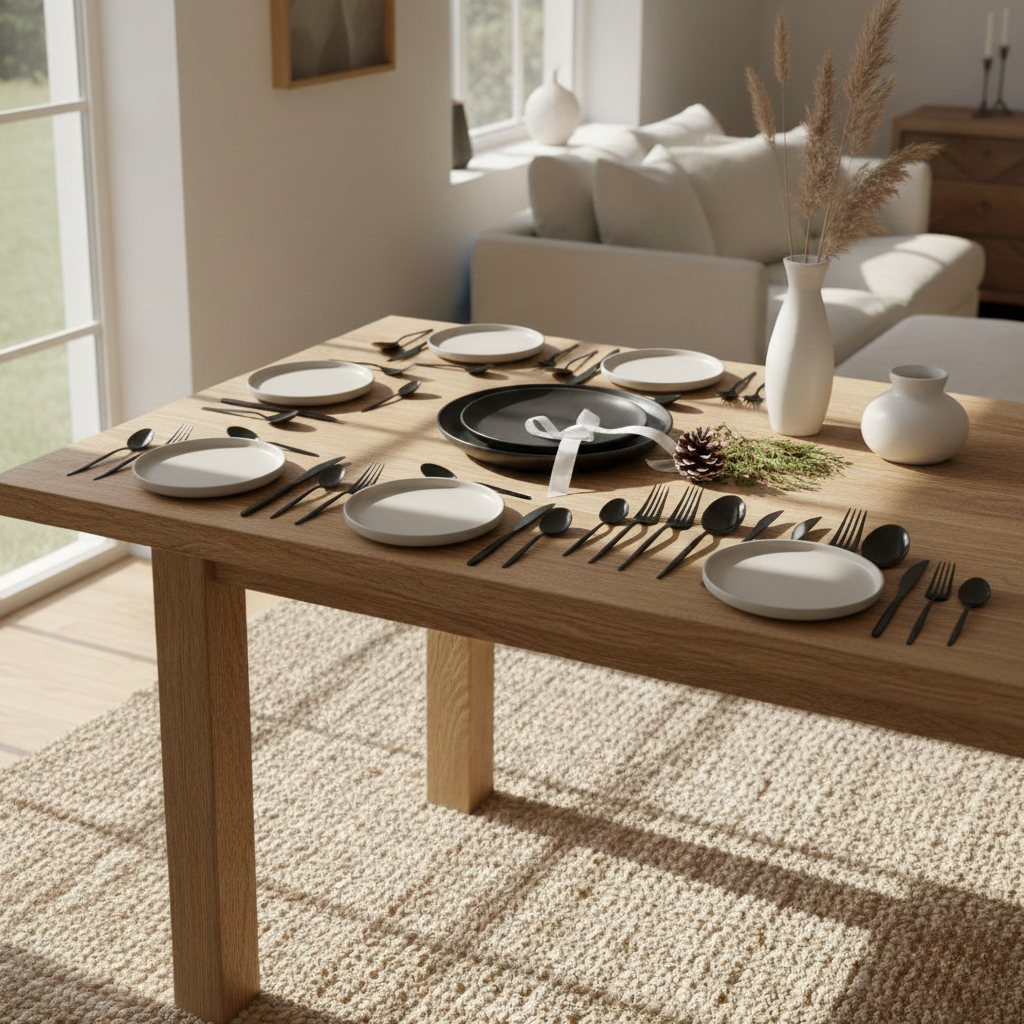 24-Piece Black Stainless Steel Dining Flatware Set