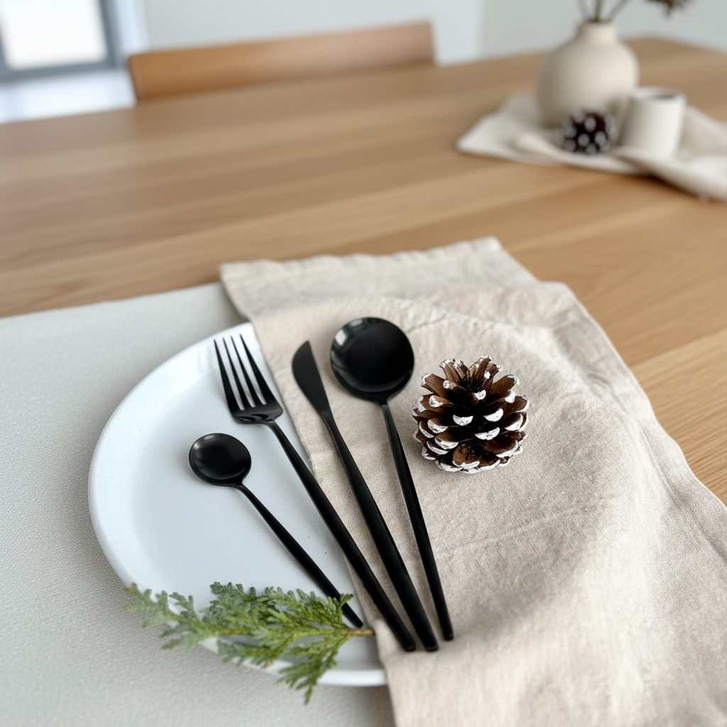 24-Piece Black Stainless Steel Dining Flatware Set